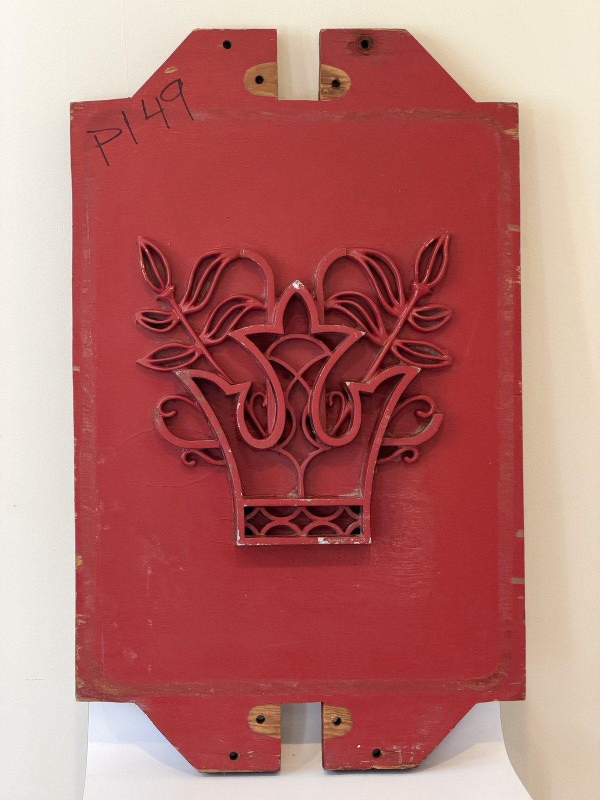 Antique Industrial Wood Foundry Mold Abstract Wall Art Crown Vines Leaves