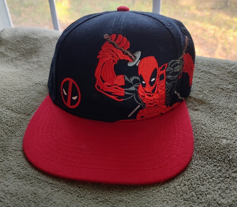 Marvel Deadpool Snapback Hat Red/Black Embroidered Baseball Cap