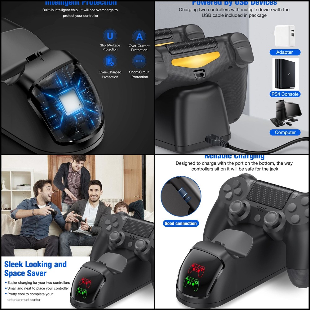 PS4 Controller Charger Dock Station, PS4 Remote Charging Station with Fast-Ch...