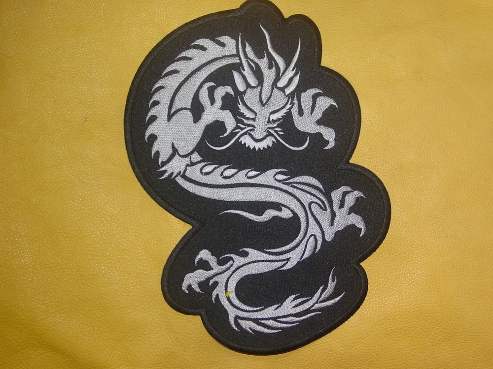 Silver grey Dragon Patch jacket ,Vest embroidered iron on patch X Large 7"X11"