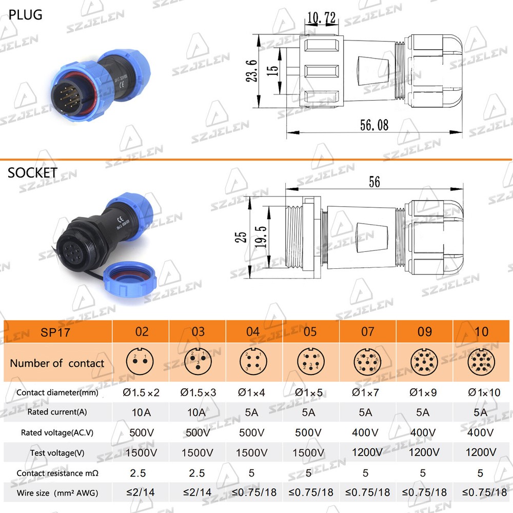 SP17 9Pin Panel Mount Waterproof Connector IP67,Electrical Cable Connectors