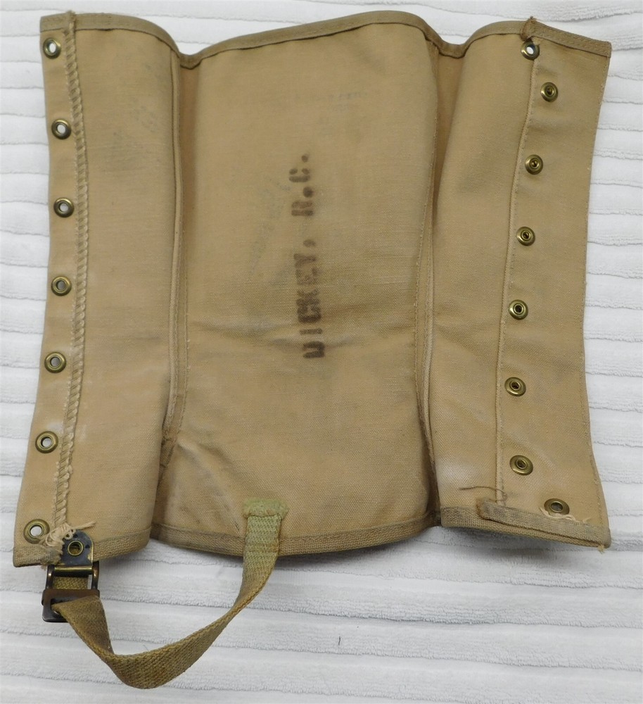 Vintage Original US Army WW2 Canvas Leggings Soldier Worn by Dickey, R.C.