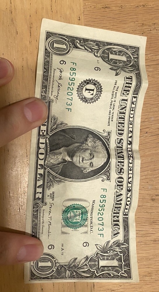 Misprint Miscut Error $1 Dollar Bill