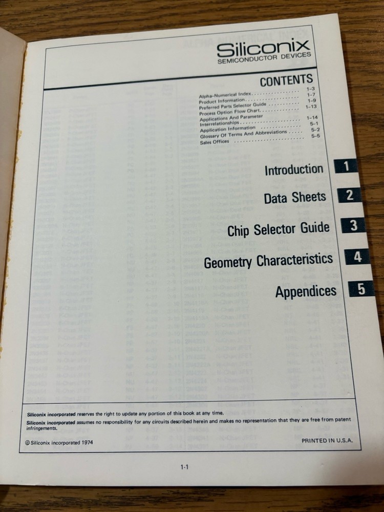 SILICONIX Data Book Field-Effect Transistors 1974