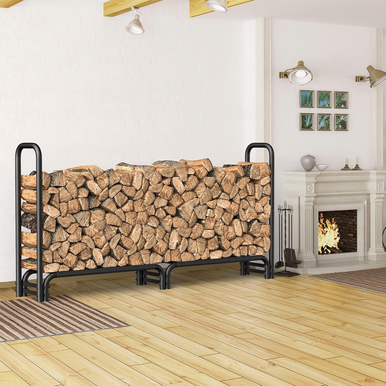 8FT Firewood Rack Outdoor with Fabric Mesh for Storing Logs of Various Size, ...