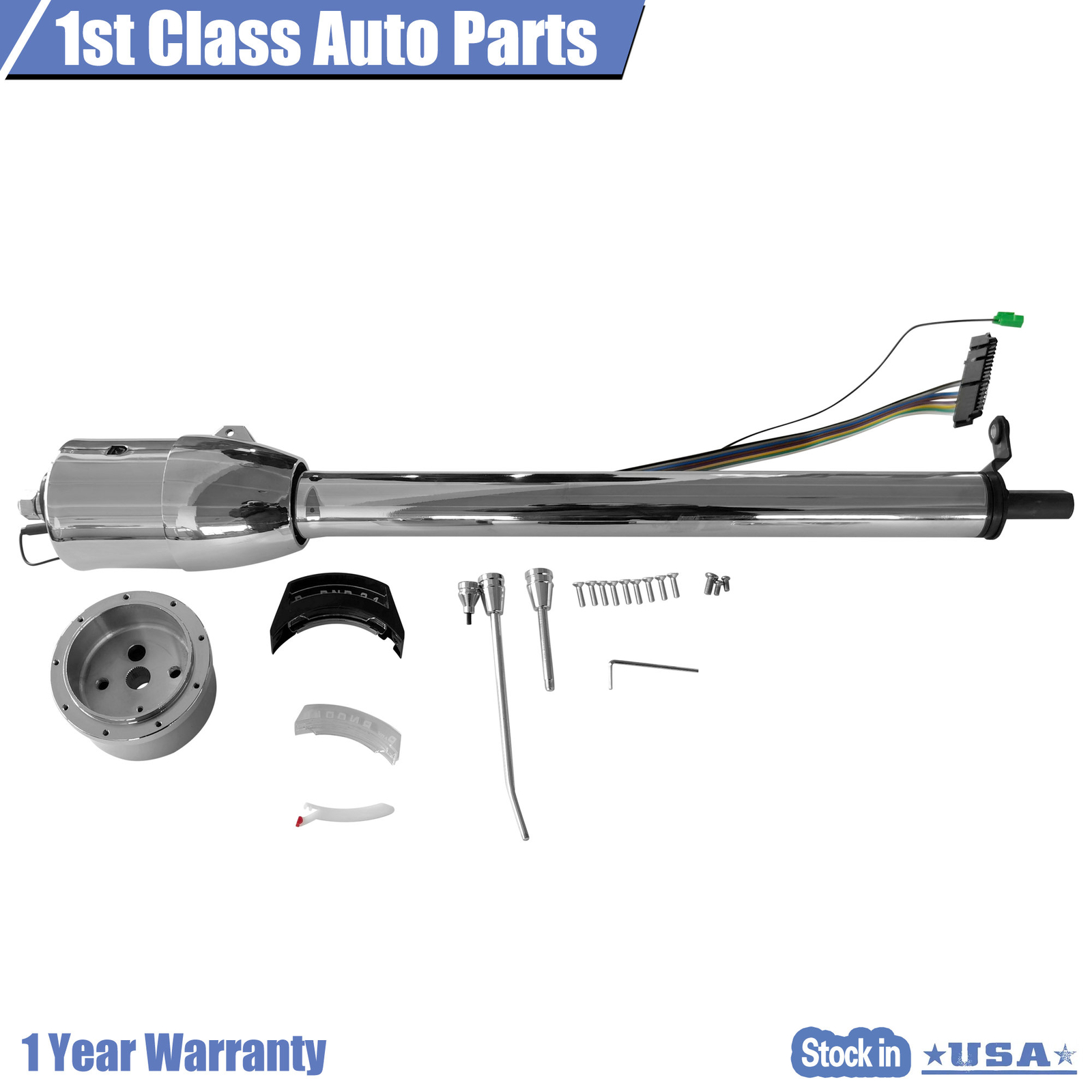30" Auto Column Shift Tilt Steering Column Indicator W/ Wheel Adapter Chrome
