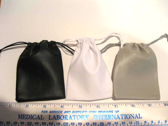 2 LEATHERETTE WHITE DRAW STRING POUCH 4"X 3 "