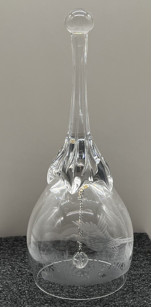 Etched Crystal Bell Flying Pheasant Prairie Scene