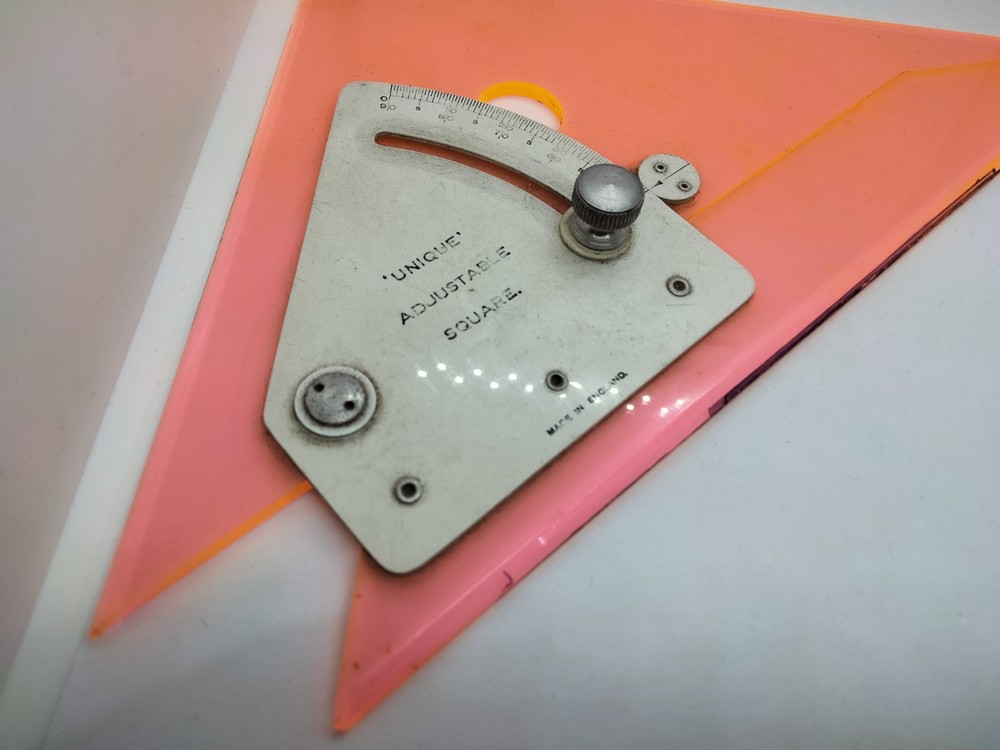 Vintage 'Unique' Adjustable Square Triangle Geometric Instrument Orange/Pink