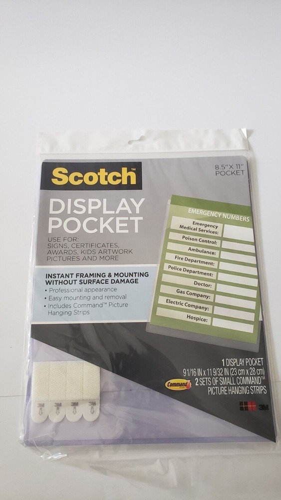 Scotch WL854C Display Pocket Removable Interlockig Fasteners Plastic8-1/2x11Y9J7