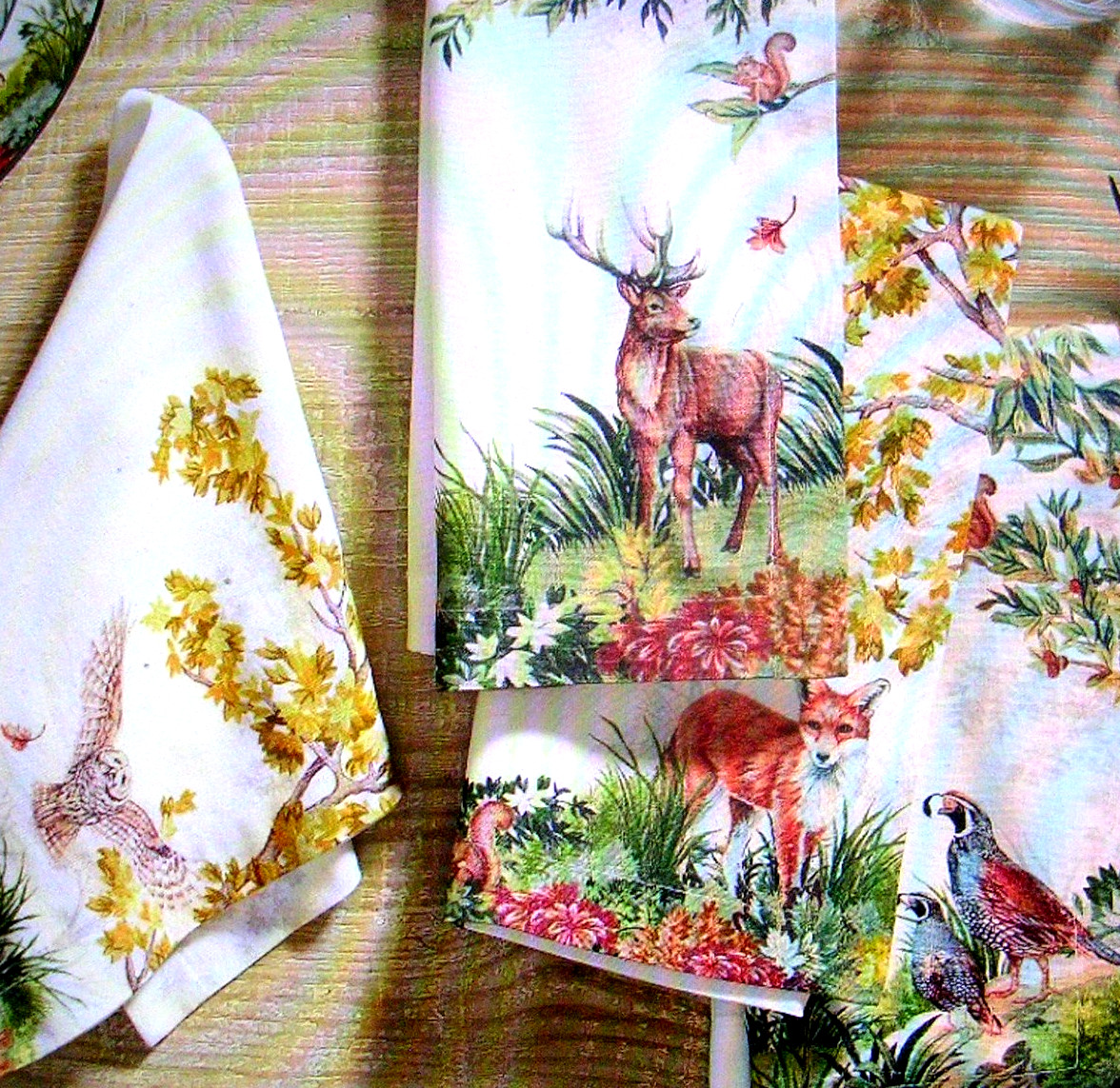 POTTERY BARN FANTASTICAL FOREST NAPKINS SET OF FOUR COTTON & LINEN NEW WITH TAGS