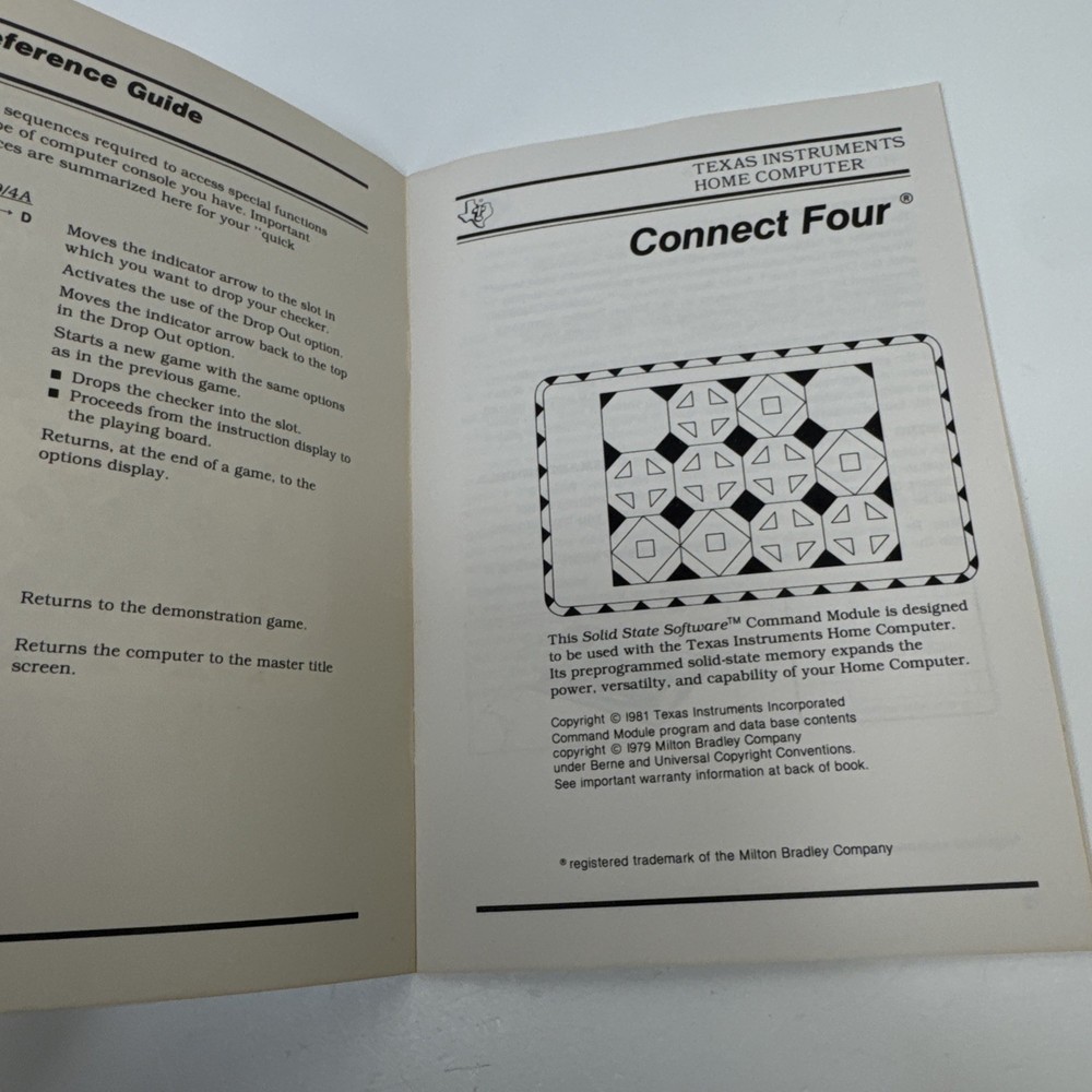 Connect Four Texas Instruments Home Computer Booklet Only