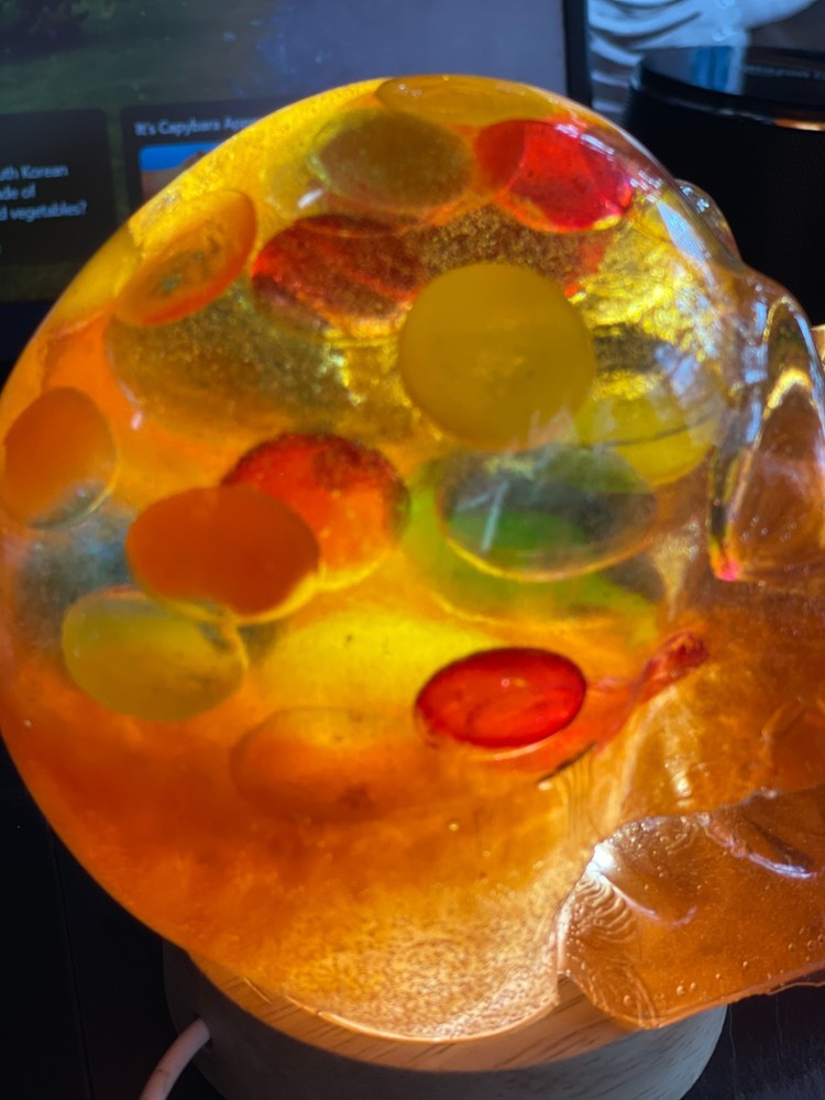 Rainbow Brain Resin Skull Extra Large Includes USB lighted base Handcrafted New