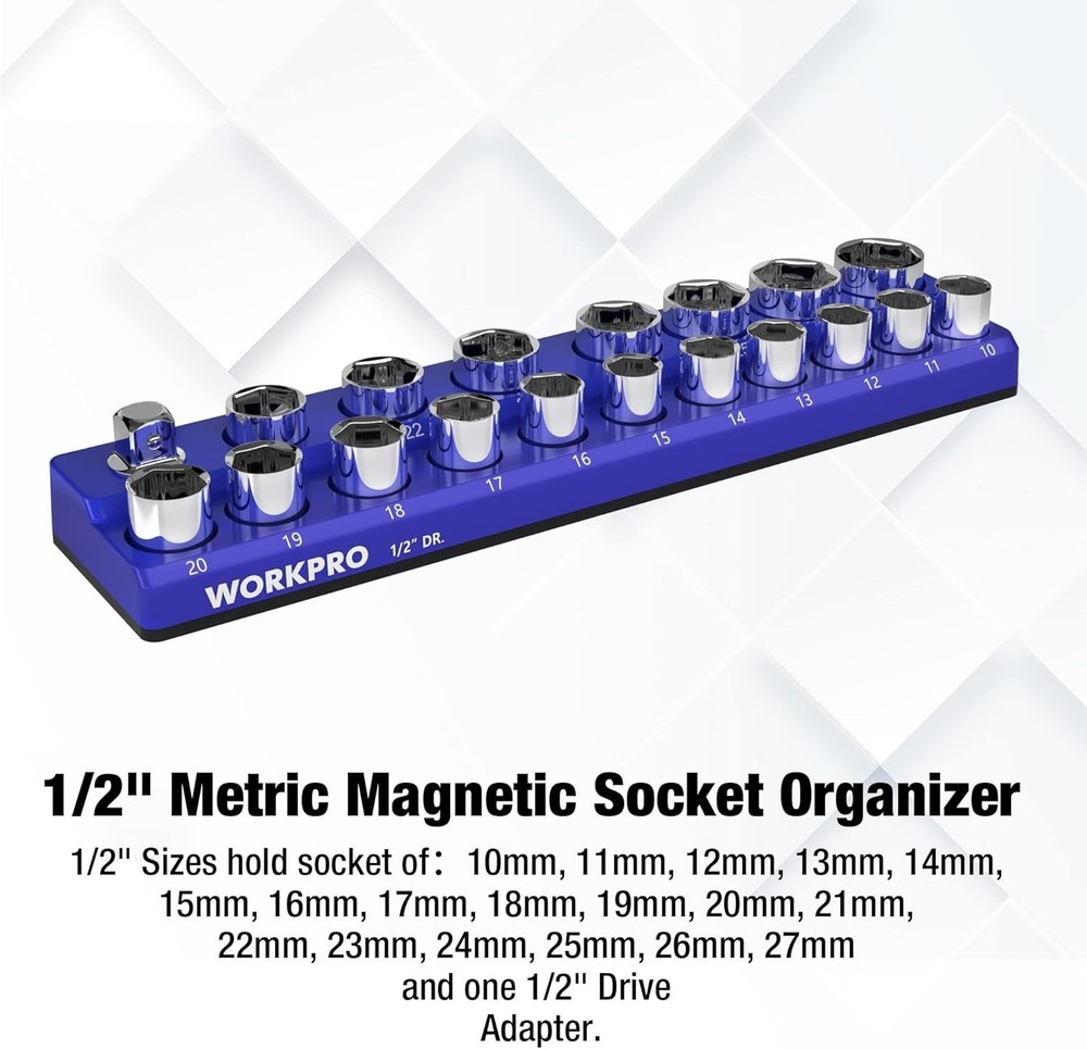Magnetic Socket Organizer, 1/2-Inch Metric Socket Holder, Socket Trays Holds ...