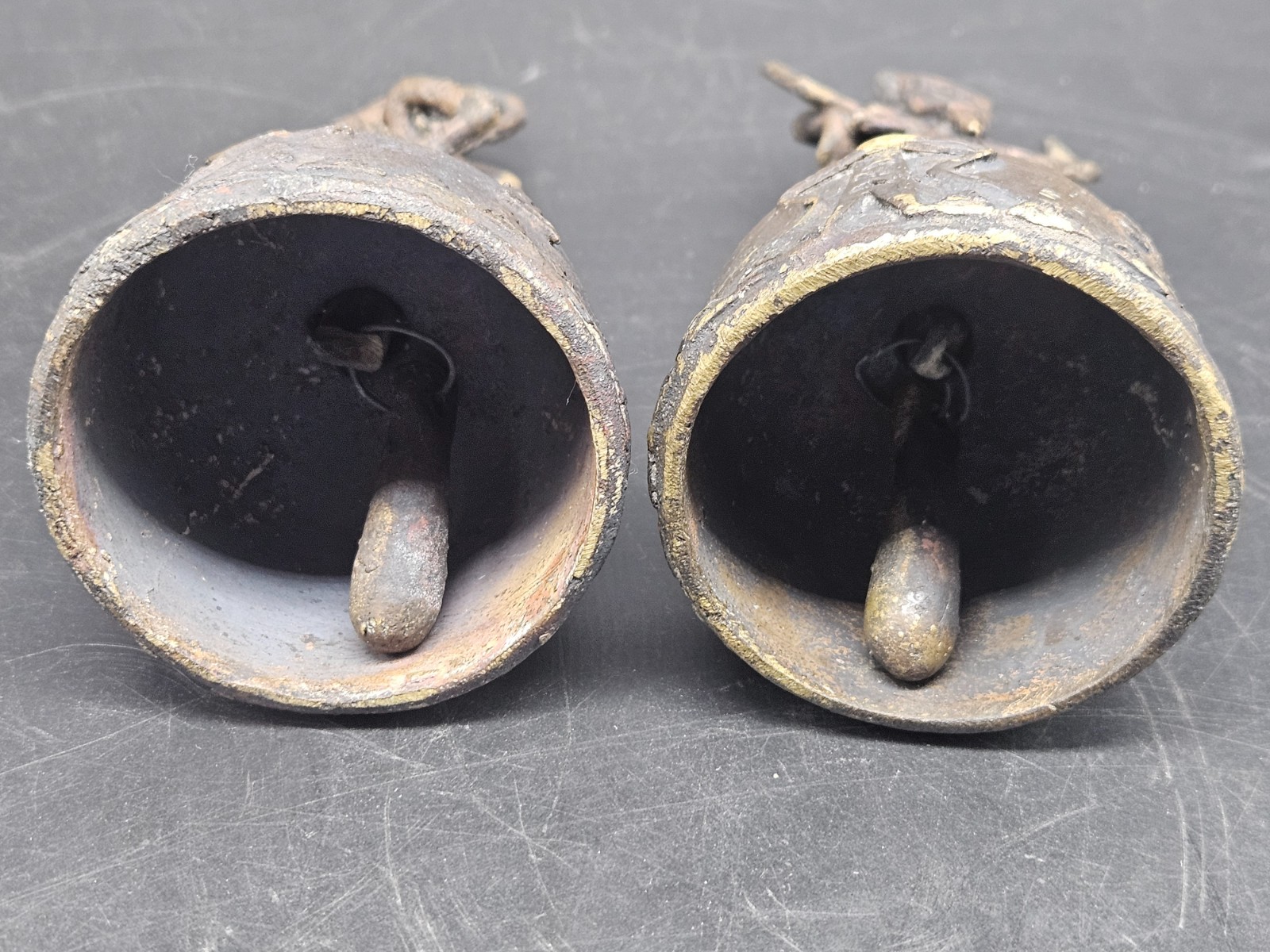 Pair Vintage Bronze God Garuda Ceremonial Bells Indonesia Buddhism