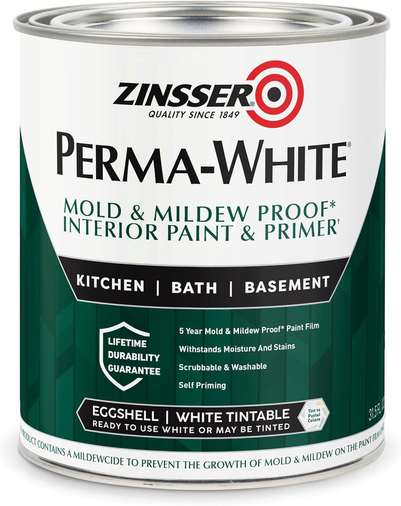 02774 PERMA-WHITE Mold & Mildew Proof Interior Paint, Quart, Eggshell White