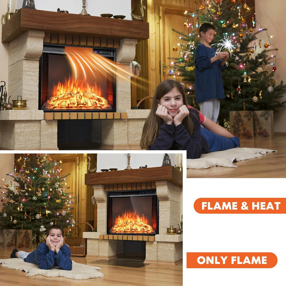 26" Electric Fireplace with Remote Control, Adjustable Flames & Timer