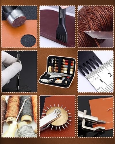 Leather Craft Kit for Beginners - Professional Tools, Waxed Thread, Groover, Awl