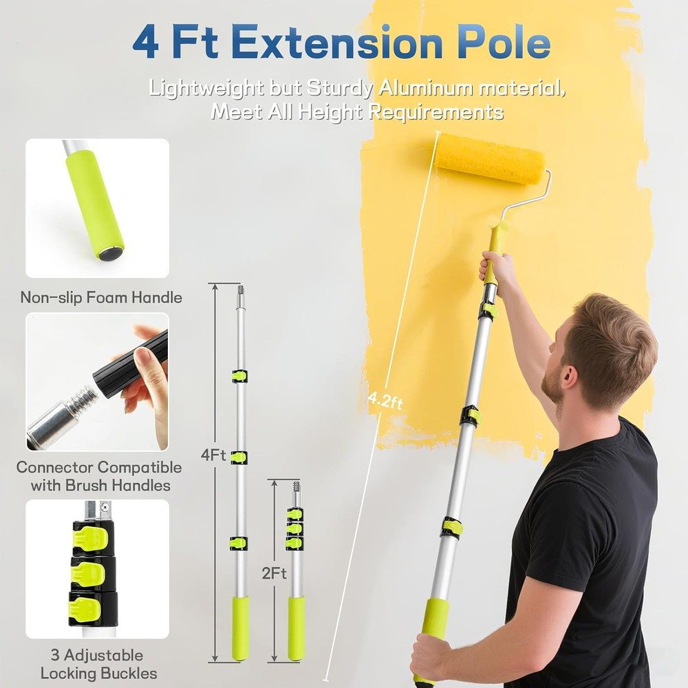 29 PCS Paint Roller Kit-Rocfinity Paint Roller with 4ft Extension Pole,Microfibe