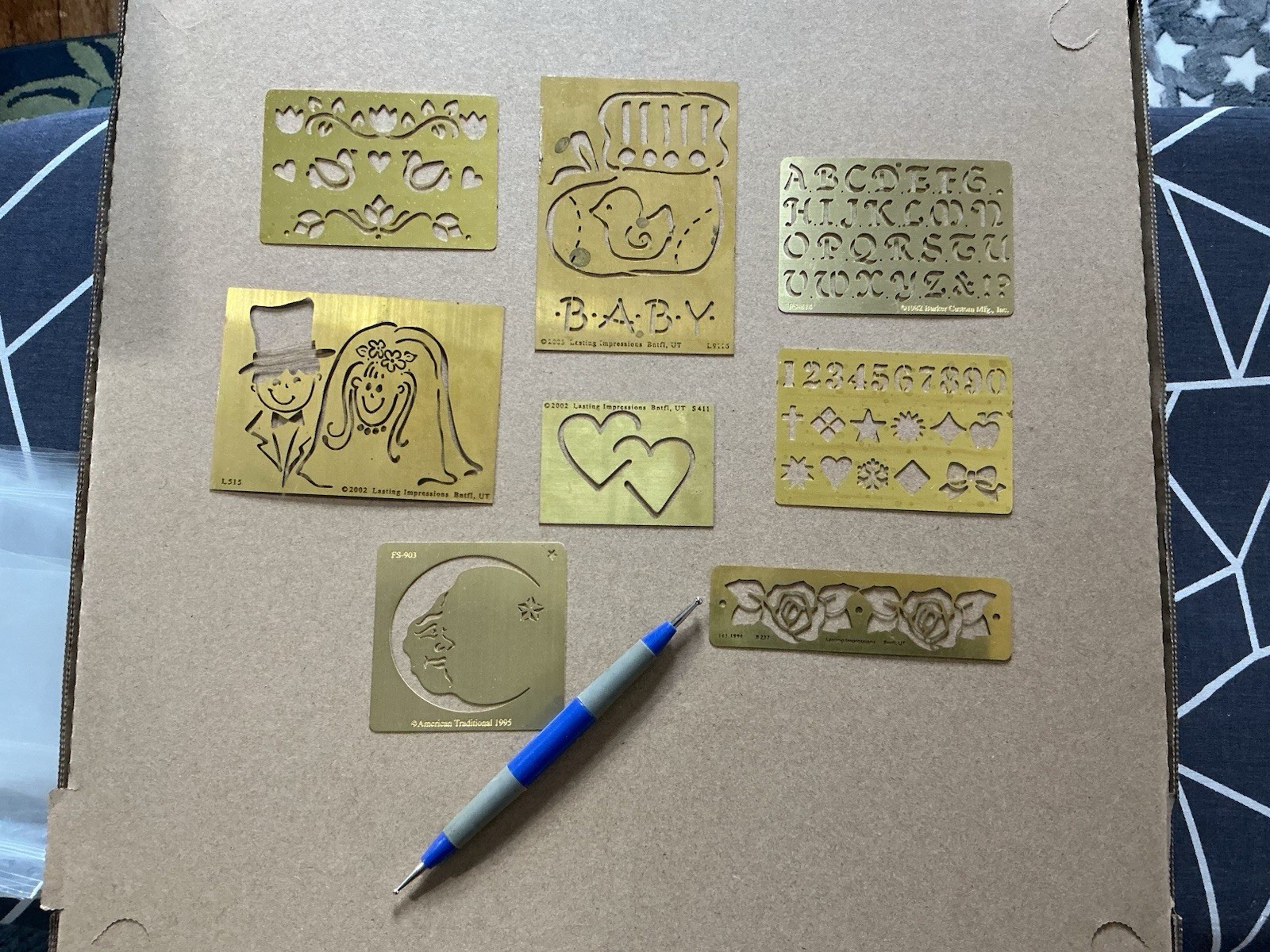 Vintage Scrapbook Light Box 8 Brass Stencils Tool-Wedding Baby Alphabet & More