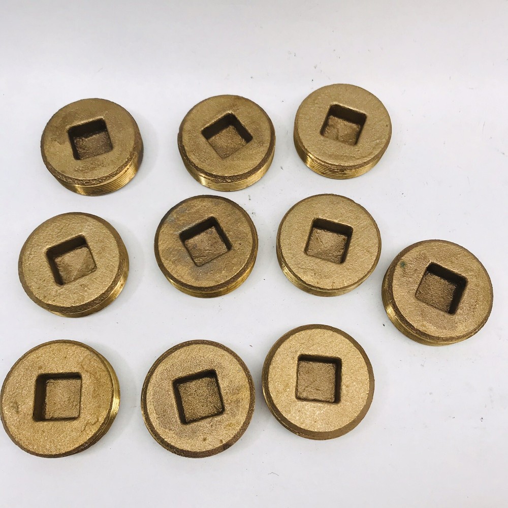 LOT OF 10 SCI 2" CLEAN-OUT PLUG - SOLID BRASS COVER, SQUARE DRAIN ACCESS