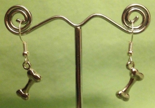 DOG BONE (SOLID) EARRINGS - Pewter with Sterling Silver Ear Wires (or GP) #1