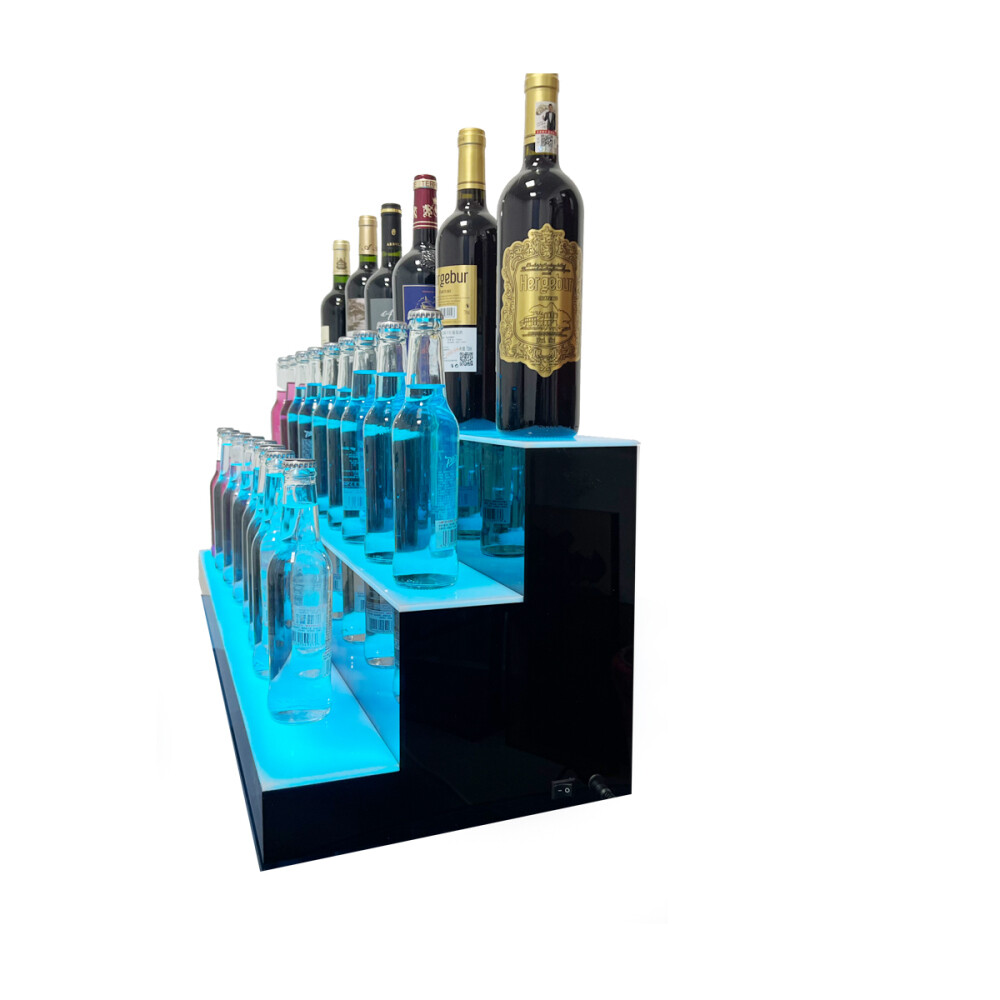 39" 3 Step Tier LED Lighted Shelves Illuminated Liquor Bottle Bar Display Stand