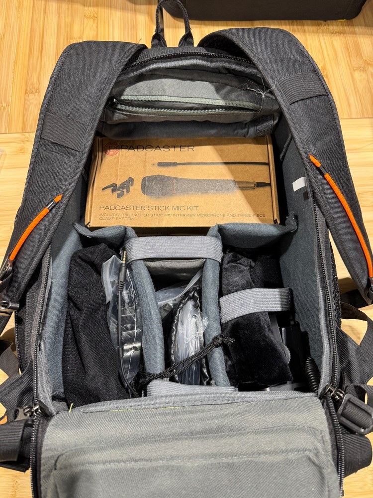 Complete Padcaster iPad Recording Setup with Smooth Tripod, Mics, and Backpack