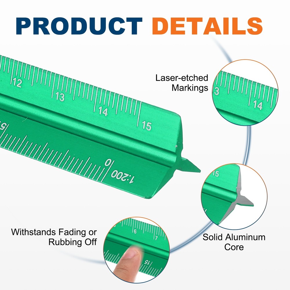 7 Inch Metric Architectural Triangular Scale Ruler Large Scale, Green