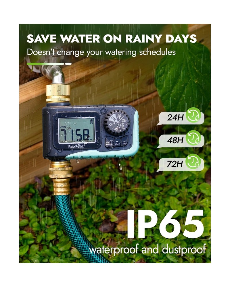 RAINPOINT Sprinkler Timer with Brass Inlet & Outlet, Programmable H... Fast Ship