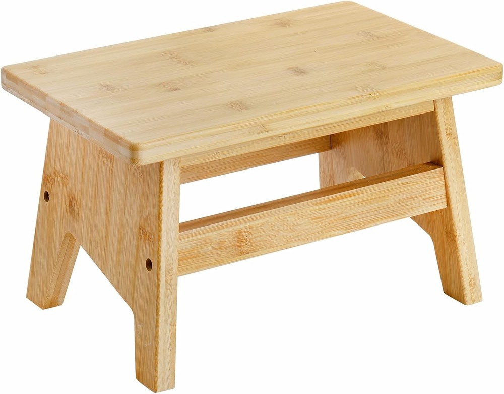 Bamboo Step Stool, Non-Slip One Step Stool