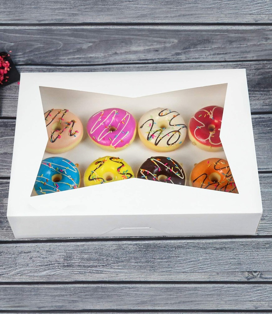 12 PCS White Lock Corner Window Bakery Cookie Boxes Large Container 14x10x3 Inch