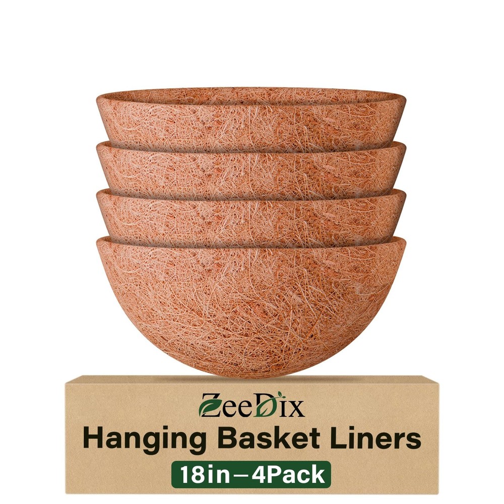 4 Pack 18 Inch Coco Liners for Hanging Baskets, Round Coconut Liners for Plan...