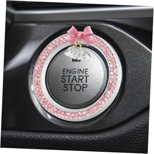 Car Push Start Button Cover Ring, Engine Start Button Cover, Cute Bow Pink