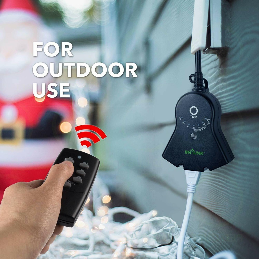BN-LINK Outdoor Touch Sensor Countdown Timer Outlet With Photocell Light Sensor