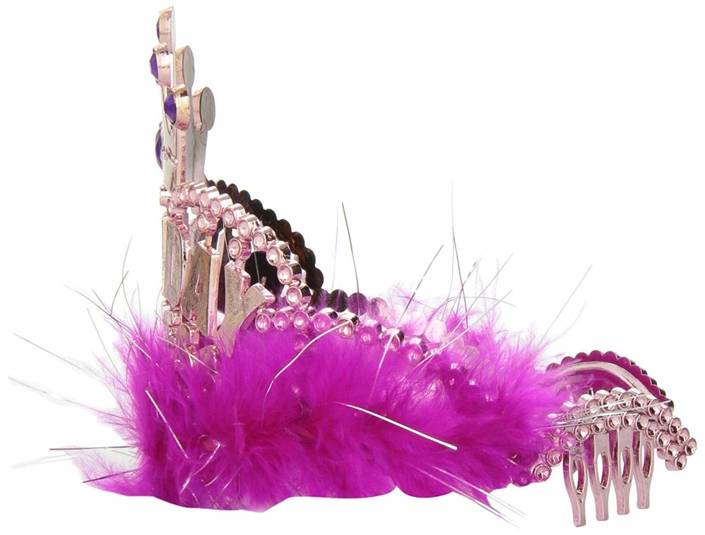 Birthday Princess Tiara with Marabou Pink Feathers