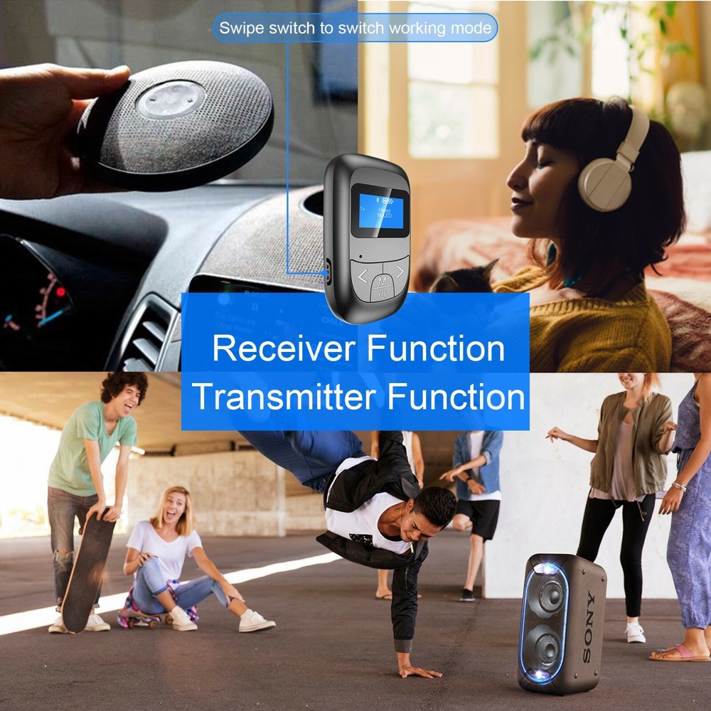 NUNET LED Bluetooth Transmitter Receiver w. Display, Wireless Audio Adapter