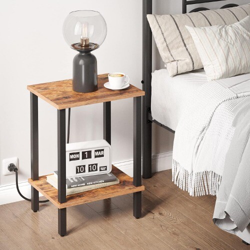 End Table, 2 Piece Set, Side Table, Nightstand, 2 Storage Shelves