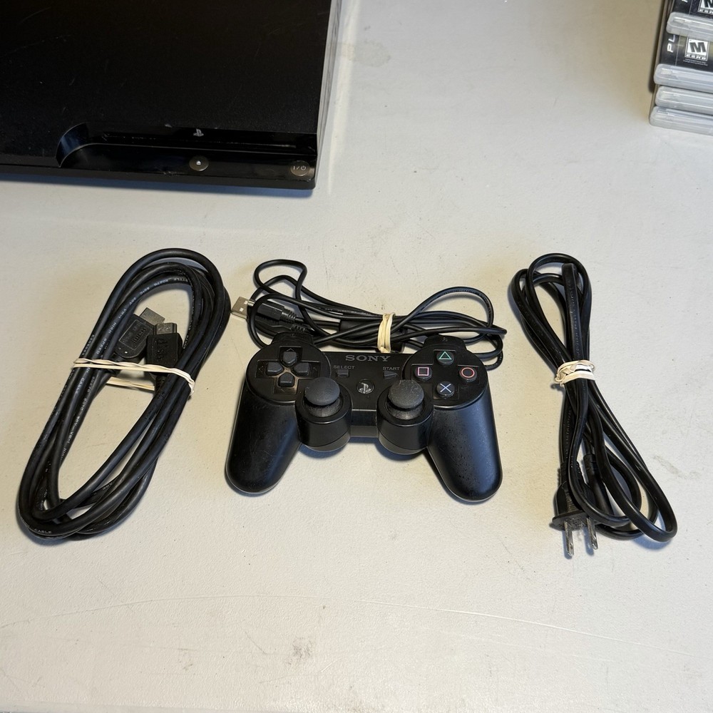 PlayStation 3 PS3 Slim Console With Controller & Cords, 4 Games TESTED