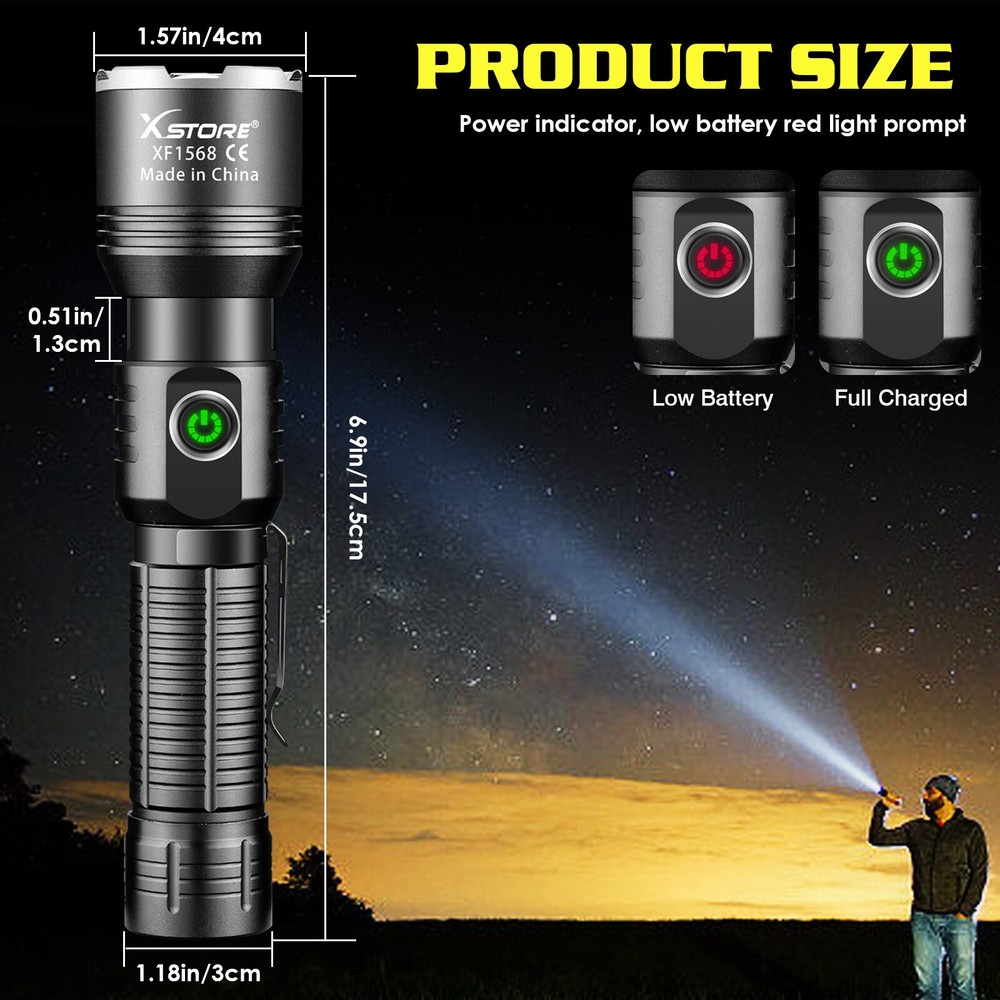 50000000 Lumen Super Bright LED Tactical Flashlight Rechargeable LED Work Light