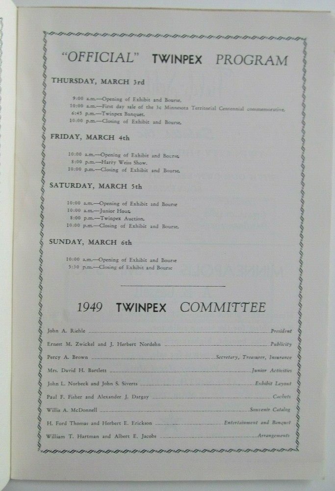 Vintage 1949 Minnesota Territorial Centennial Stamp Catalog Exhibition Program