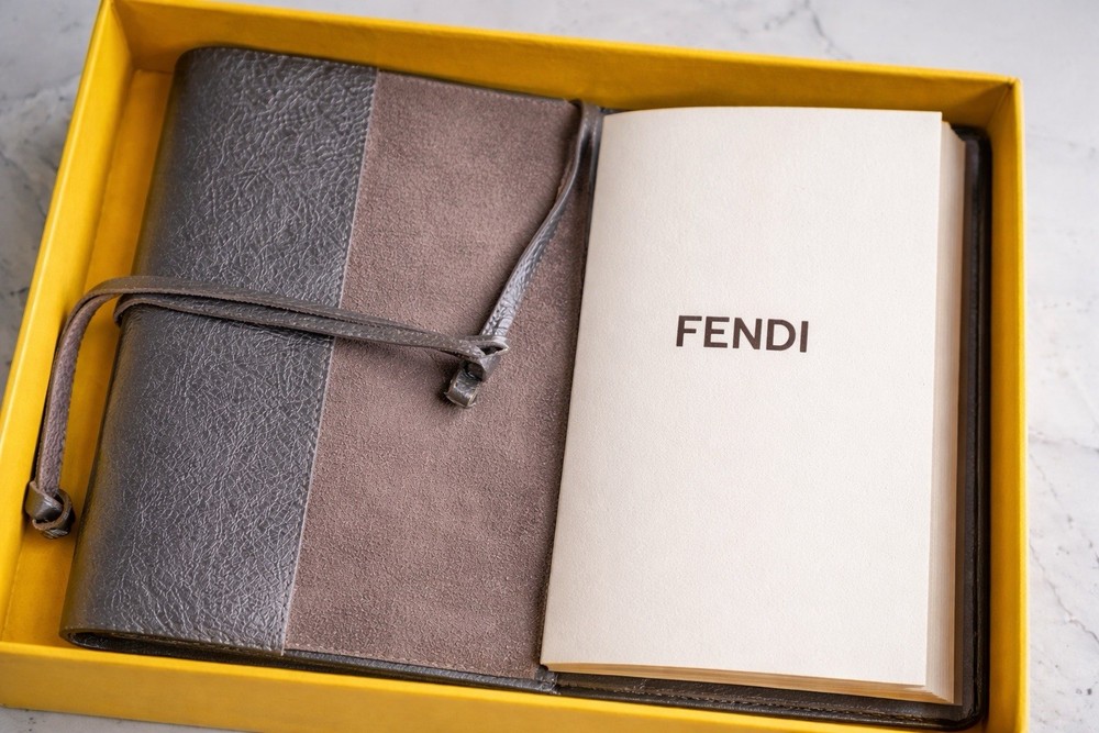 FENDI Leather-covered Notepad Stationery Dark Silver