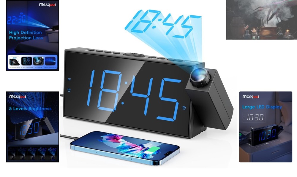 Stylish Projection Alarm Clock with Adjustable Brightness & Easy USB Charging