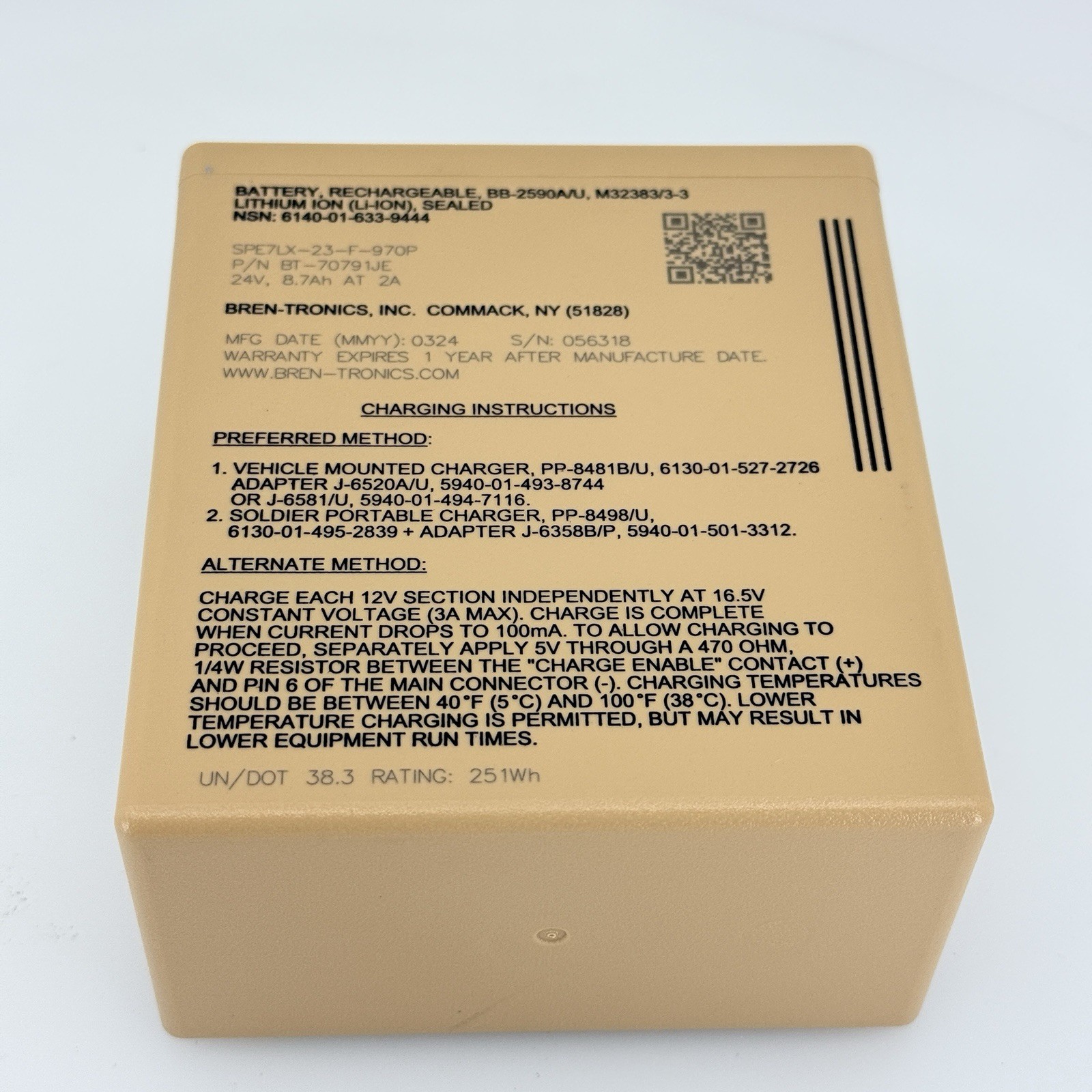 Bren-Tronics BB-2590A/U 7.5 Ah, Rechargeable Lithium-Ion Battery, 251 Wh