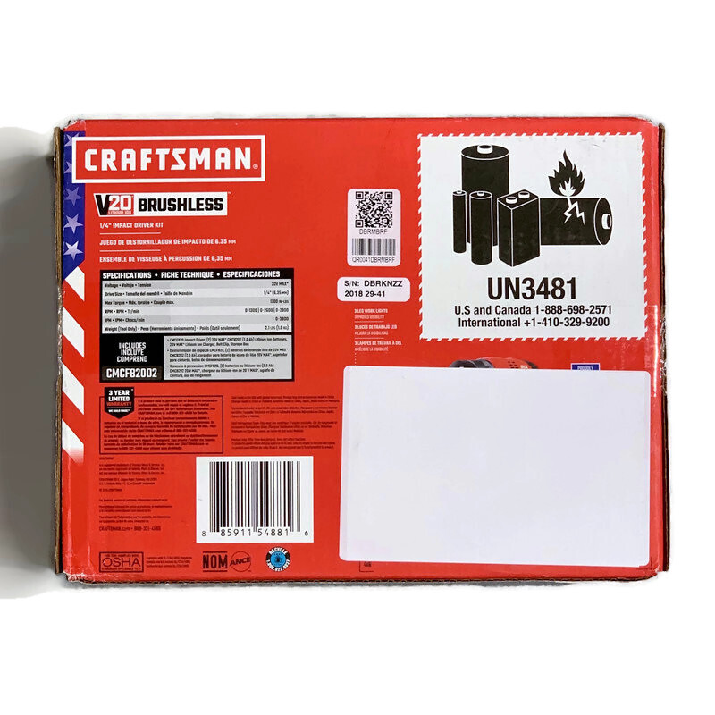 CRAFTSMAN CMCF820D2 V20 20V Max Variable Speed Brushless Cordless Impact Driver