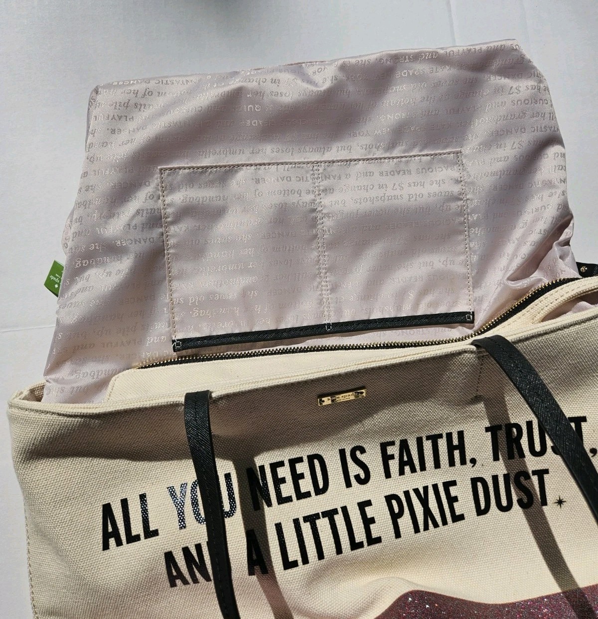 Kate Spade All You Need is Faith Trust Pixie Dust Disney Large Tote Purse...