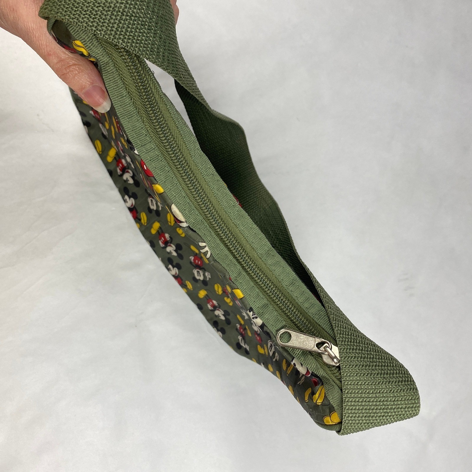 Disney Mickey Mouse All Over Print Shoulder Bag Green Nylon Canvas