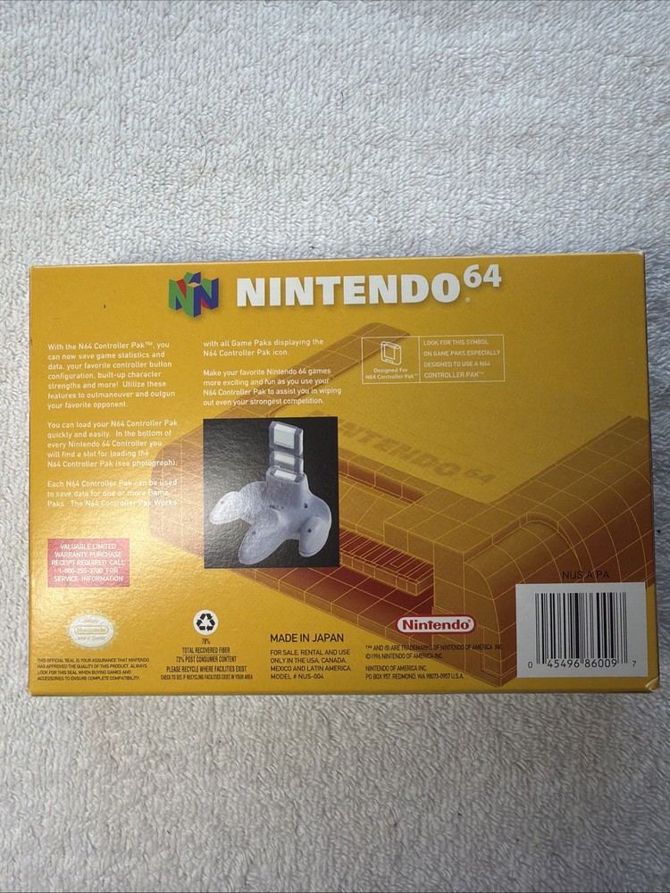 Nintendo 64 N64 Controller Pak w/ Original Box , Instructions & Cardboard Insert