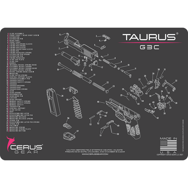Taurus G3C Schematic Handgun Mat PINK