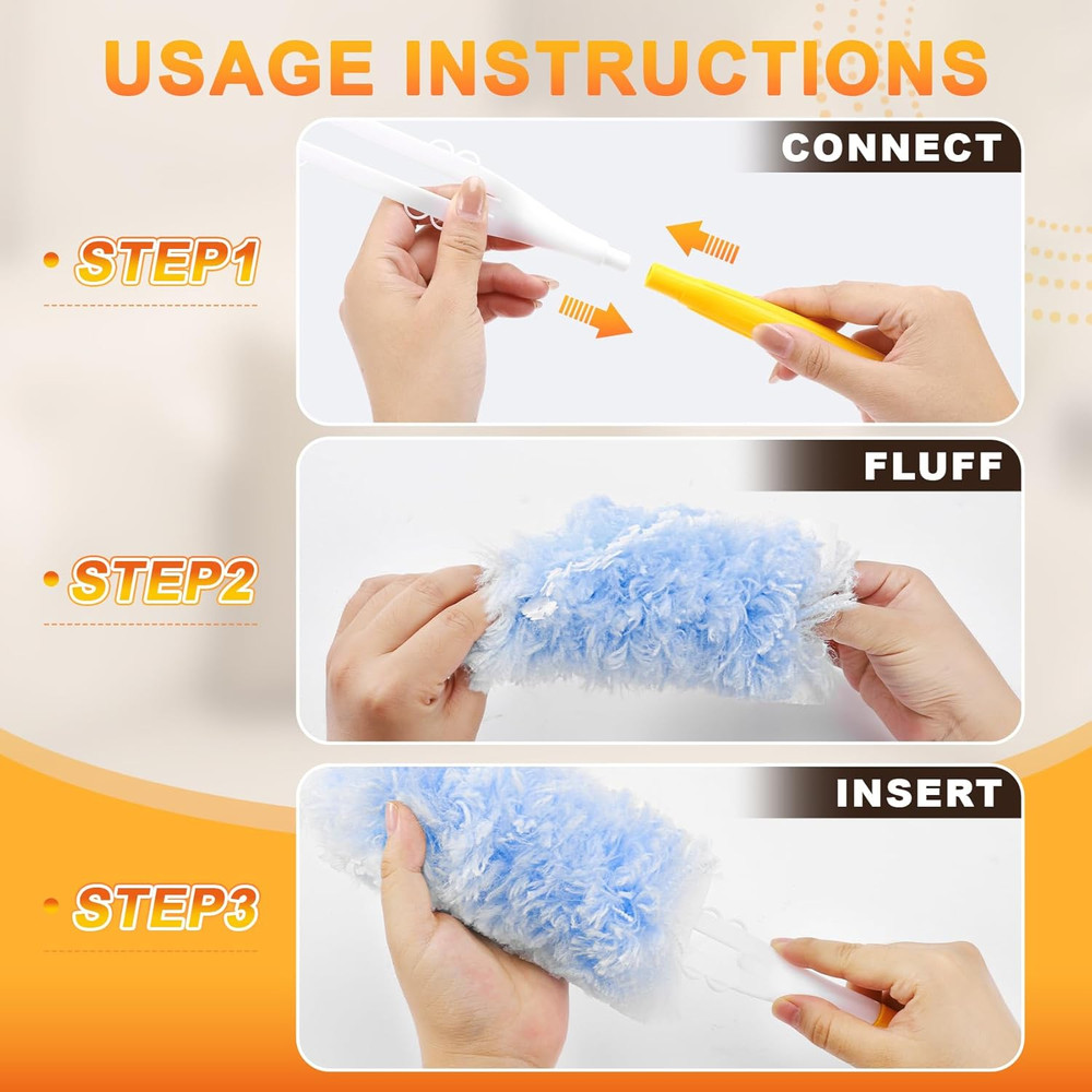 30-Pack Heavy Duty Duster Refills Compatible with Swiffer, 3FT Extendable Handle